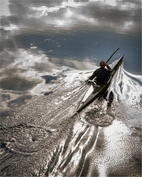 man, canoeing, lake